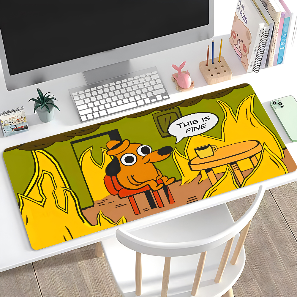 Gaming Keyboard And Mouse Pad - This Is Fine Dog Dachshund Mousepad