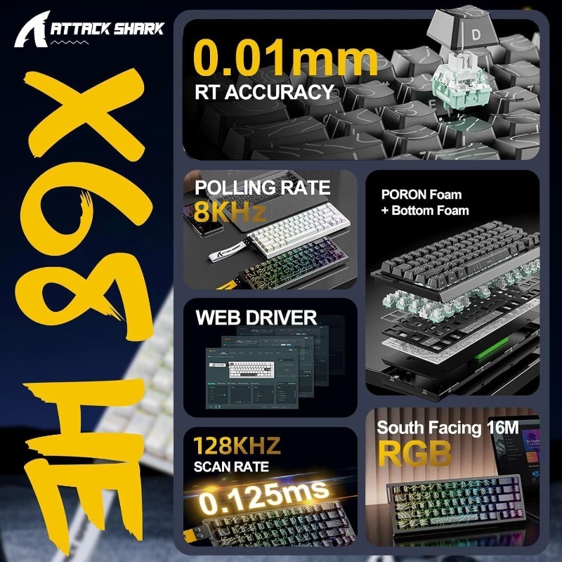 ATTACK SHARK X68 HE 8000Hz Rap - Keyboard Gaming Mac incelemesi ve fiyatı